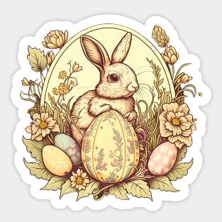 Easter Bunny Funny Floral Vintage Egg Hunting Rabbit Easter Sticker